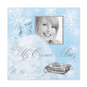 Winter Blue Snowflake Photo Quinceanera