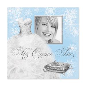 Winter Blue Snowflake Photo Quinceanera