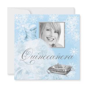 Winter Blue Snowflake Photo Quinceanera