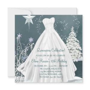 Winter Blue Snowflakes Quinceanera