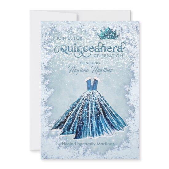 Winter blue Watercolor hand drawn ball dress