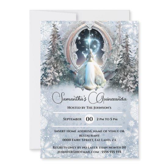 Winter fairytale princess enchanted snow portal