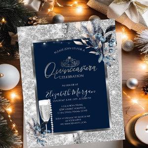 Winter Flowers,Glass Pearls Blue Quinceanera