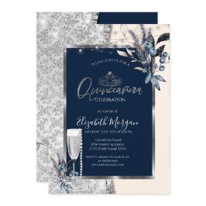 Winter Flowers,Prosecco Navy Blue Quinceanera