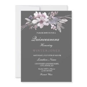 Winter Gray Purple Floral Quinceanera