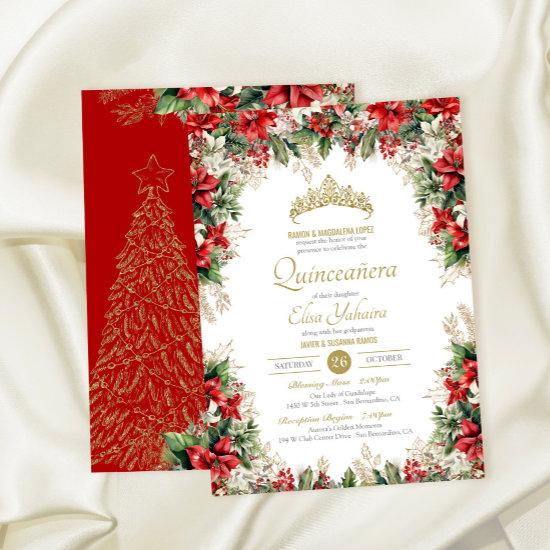 Winter Holiday Red Flor de Pascua Quinceañera