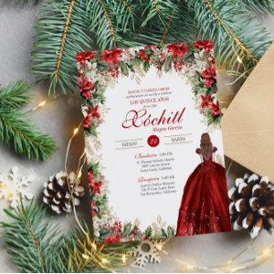 Winter Holiday Red Floral Elegant Quinceanera