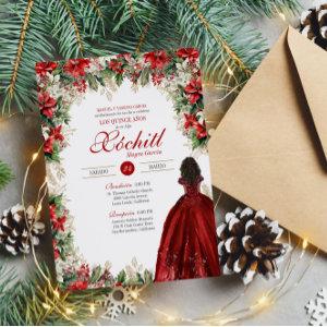 Winter Holiday Red Floral Elegant Quinceanera