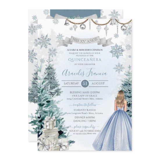 Winter Holidays Glitter Snowflake Blue Quinceañera