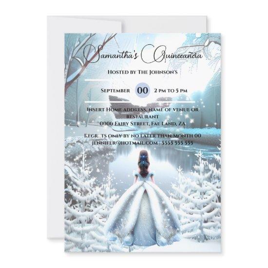 Winter princess Quinceañera fantasy snow forest