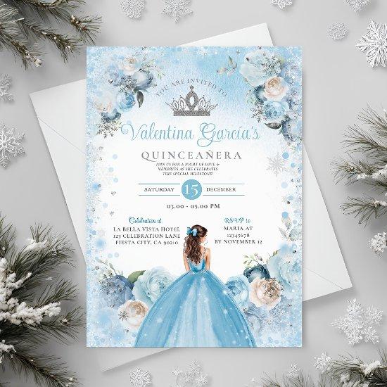 Winter Quinceañera Snowflakes Dusty Blue Crown