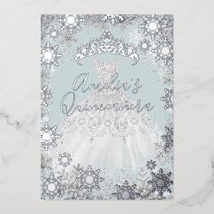 Winter Silver Blue Snowflake Quinceanera Foil