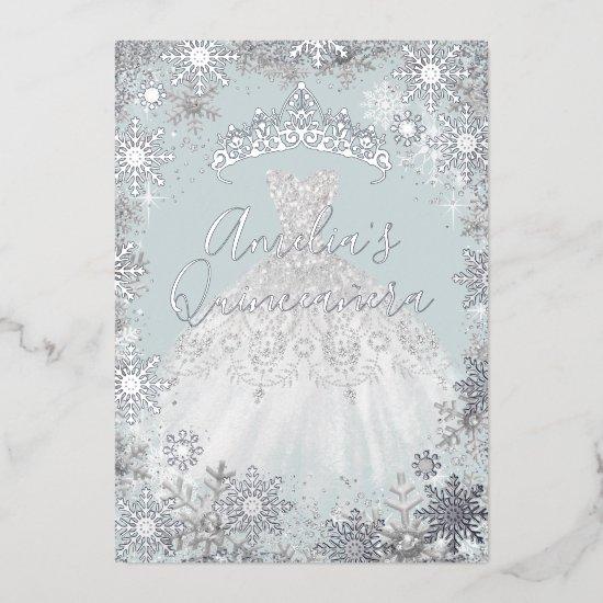 Winter Silver Blue Snowflake Quinceanera Foil