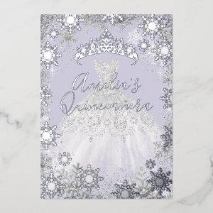 Winter Silver Purple Snowflake Quinceanera Foil