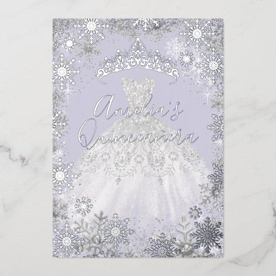 Winter Silver Purple Snowflake Quinceanera Foil