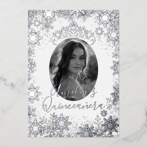 Winter Silver Snowflake Photo Quinceanera Foil