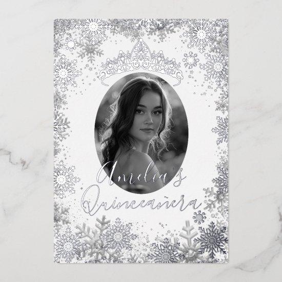 Winter Silver Snowflake Photo Quinceanera Foil