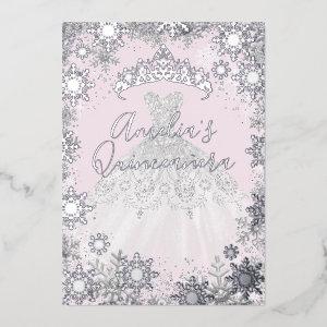 Winter Silver Snowflake Soft Pink Quinceanera Foil