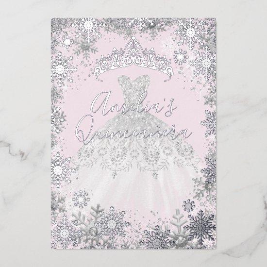Winter Silver Snowflake Soft Pink Quinceanera Foil