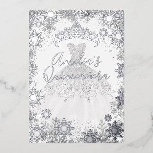 Winter Silver Snowflake White Quinceanera Foil