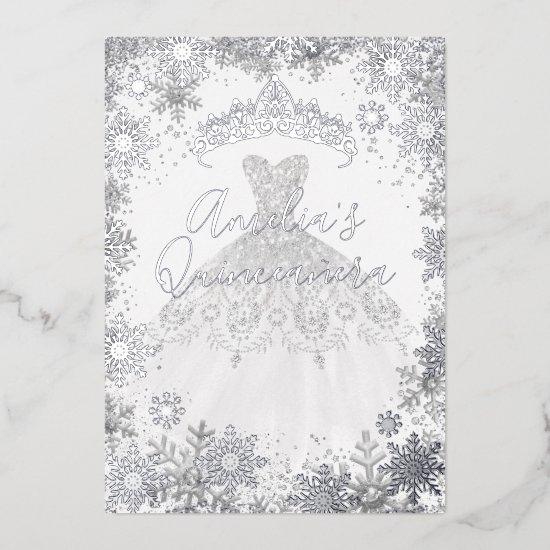 Winter Silver Snowflake White Quinceanera Foil