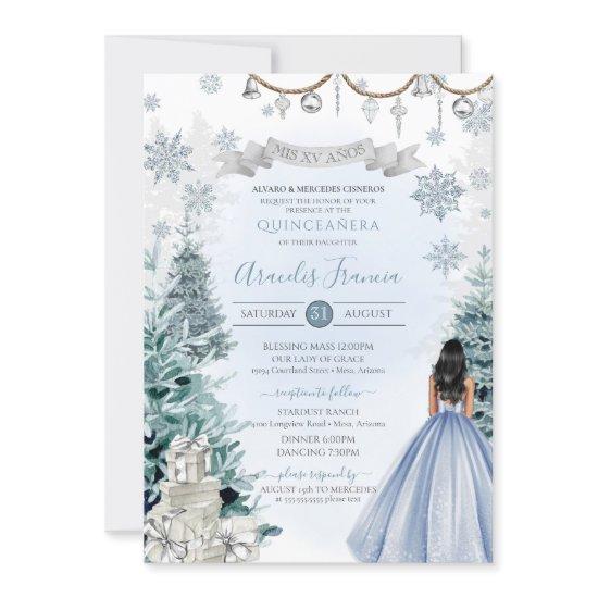 Winter Snow Blue Holiday Quinceañera