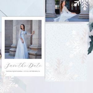 Winter Snow Blue Quinceanera Calligraphy Photo Save The Date