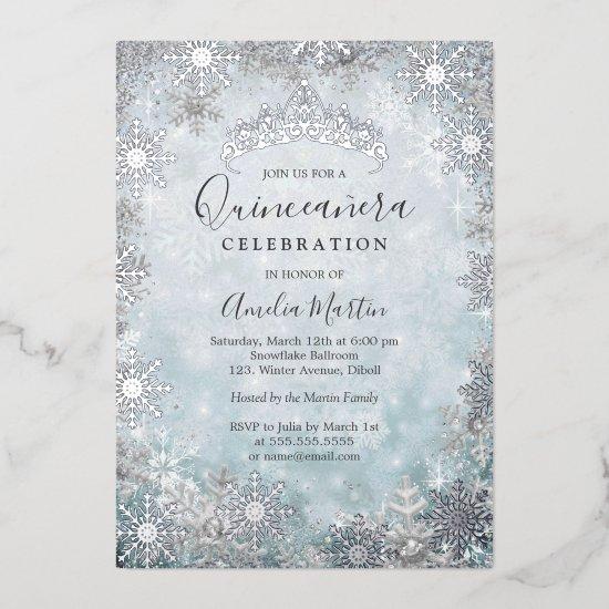 Winter Snowflake Blue Silver Quinceanera Foil