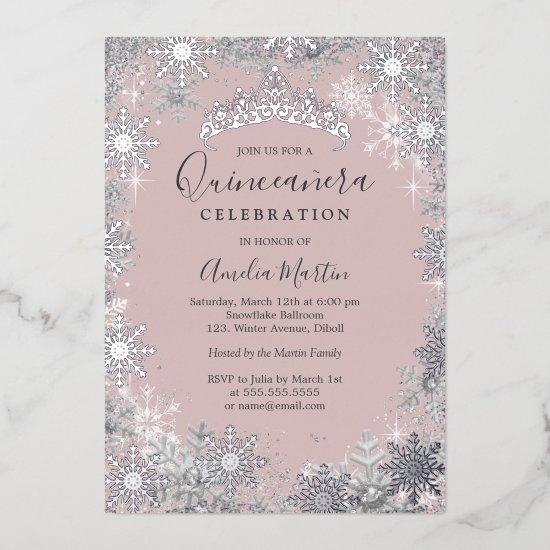Winter Snowflake Blush Silver Quinceanera Foil