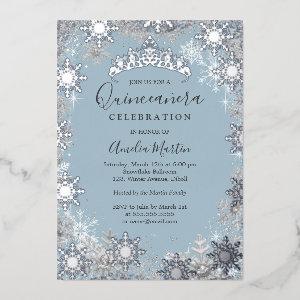 Winter Snowflake Dusty Blue Silver Quinceanera Foil