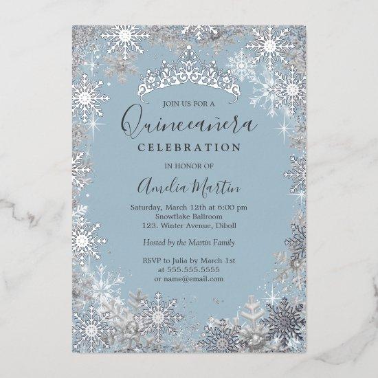 Winter Snowflake Dusty Blue Silver Quinceanera Foil