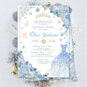 Winter Snowflake Ice Blue Gold Silver Quinceañera