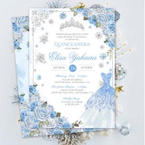 Winter Snowflake Ice Blue Silver Quinceañera