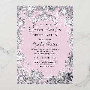 Winter Snowflake Pink Silver Quinceanera Foil