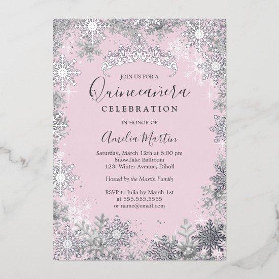 Winter Snowflake Pink Silver Quinceanera Foil