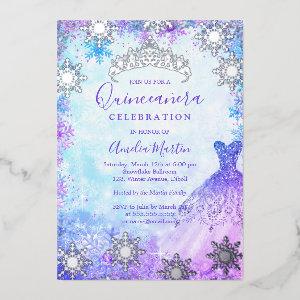 Winter Snowflake Purple Pink Blue Quinceanera Foil Foil