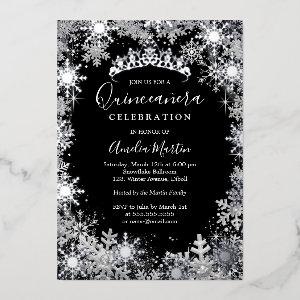 Winter Snowflake Silver Black Quinceanera Foil