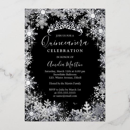 Winter Snowflake Silver Black Quinceanera Foil