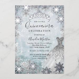 Winter Snowflake Silver Blue Quinceanera Foil Invi Foil