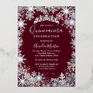 Winter Snowflake Silver Burgundy Quinceanera Foil