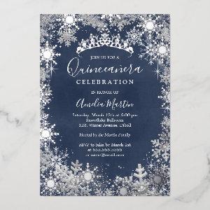 Winter Snowflake Silver Navy Quinceanera Foil
