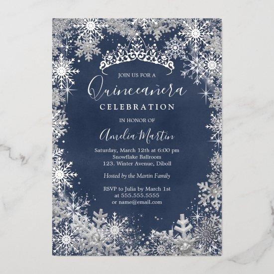 Winter Snowflake Silver Navy Quinceanera Foil