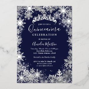 Winter Snowflake Silver Navy Quinceanera Foil