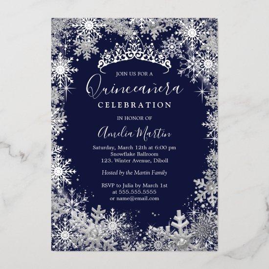 Winter Snowflake Silver Navy Quinceanera Foil