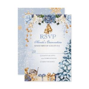 Winter Wonderland Blue and Gold Quinceanera RSVP Card