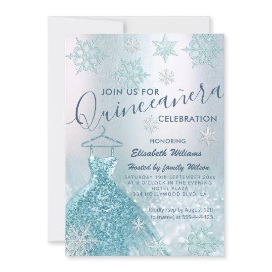 Winter wonderland blue dress glittery ombre invita