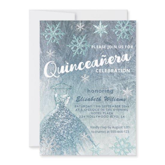 Winter wonderland blue dress glittery Quinceañera