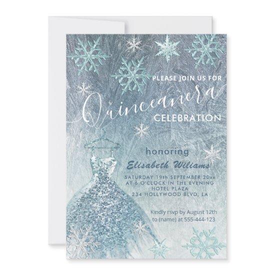 Winter wonderland blue dress glittery Quinceañera