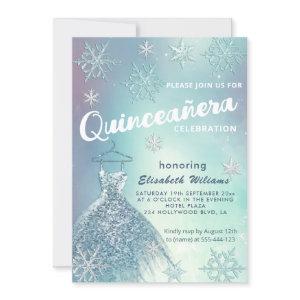 Winter wonderland blue dress glittery Quinceañera
