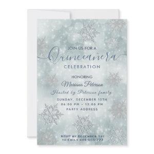 Winter wonderland dusty blue bokeh Quinceañera